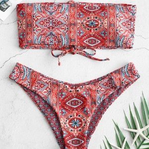 ZAFUL ethnic lace up reversible bikini